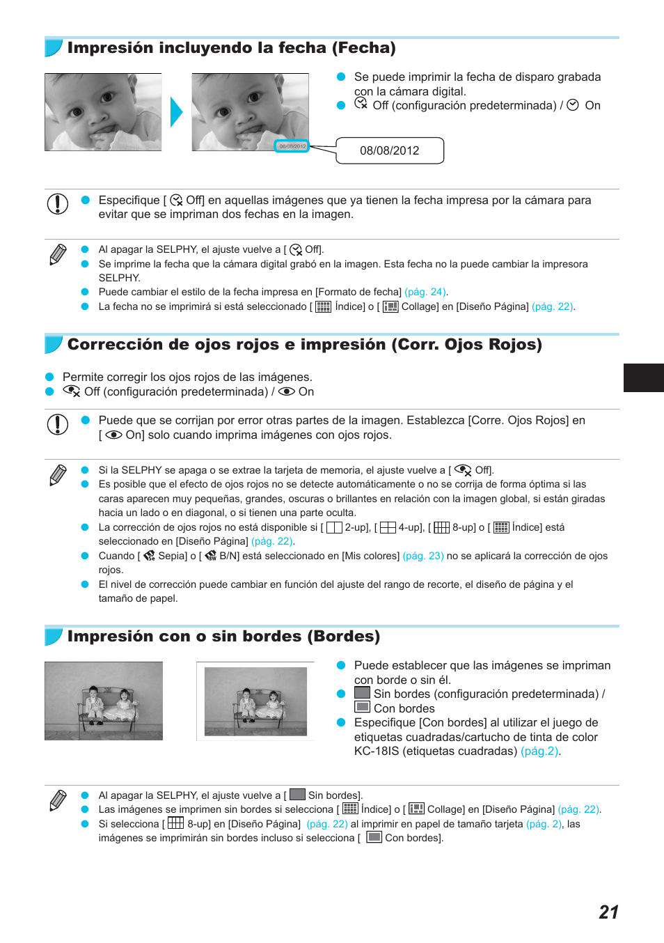 Impresión incluyendo la fecha (fecha), Impresión con o sin bordes (bordes) | Canon SELPHY CP900 User Manual | Page 190 / 514