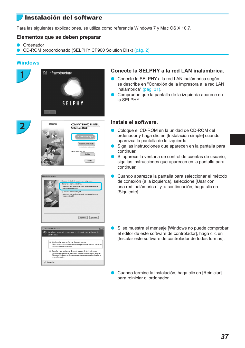 Instalación del software | Canon SELPHY CP900 User Manual | Page 206 / 514