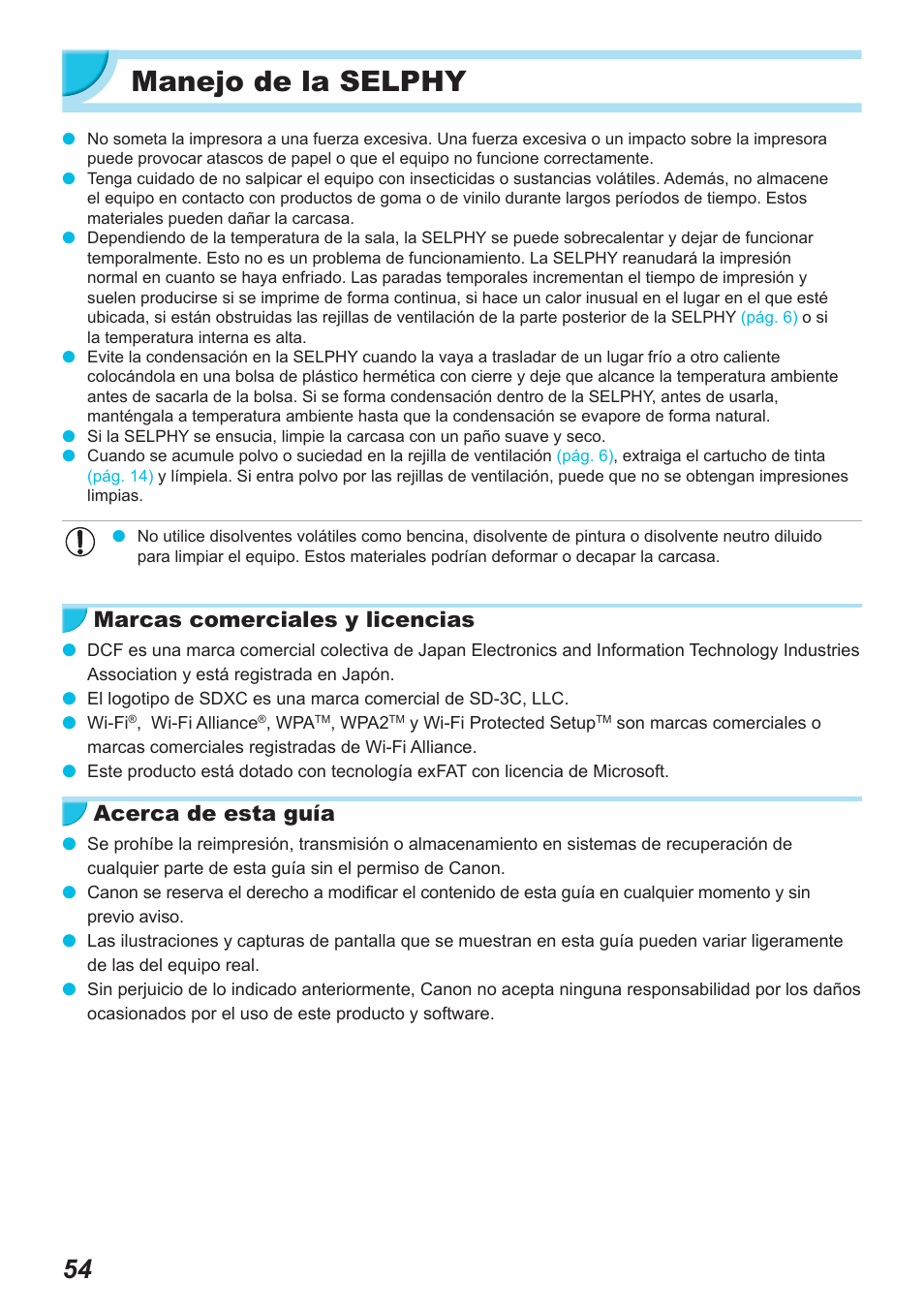 Manejo de la selphy, Marcas comerciales y licencias, Acerca de esta guía | Canon SELPHY CP900 User Manual | Page 223 / 514