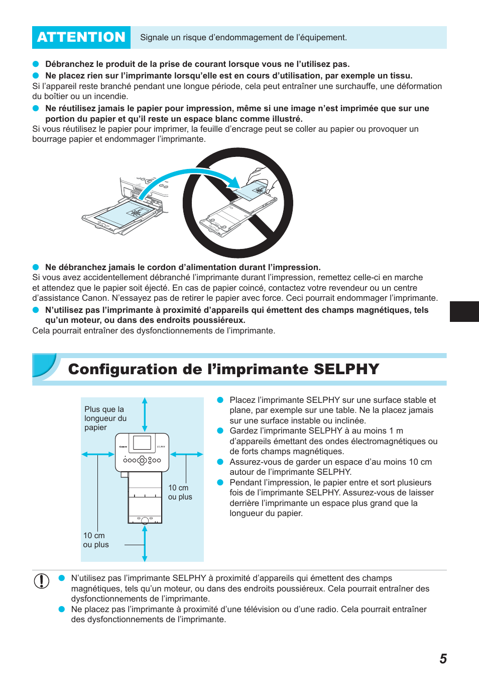 Configuration de l’imprimante selphy, 5attention | Canon SELPHY CP900 User Manual | Page 230 / 514