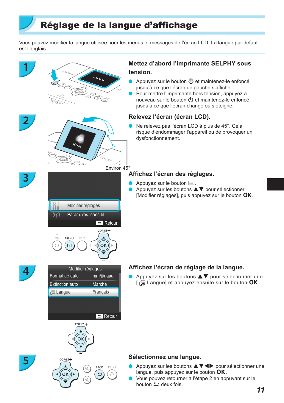 Réglage de la langue d’affichage | Canon SELPHY CP900 User Manual | Page 236 / 514