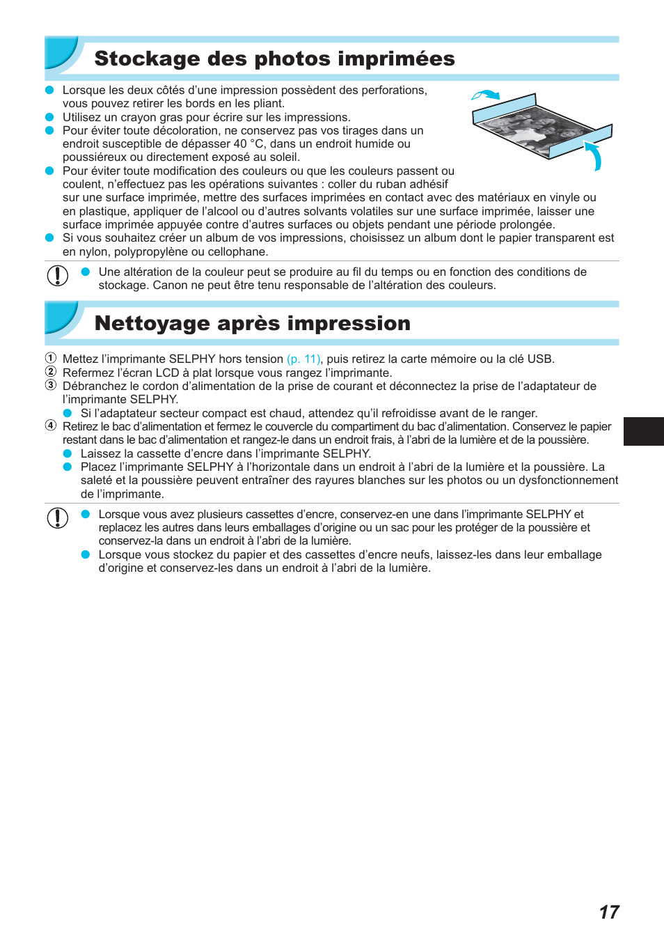 Stockage des photos imprimées, Nettoyage après impression | Canon SELPHY CP900 User Manual | Page 242 / 514