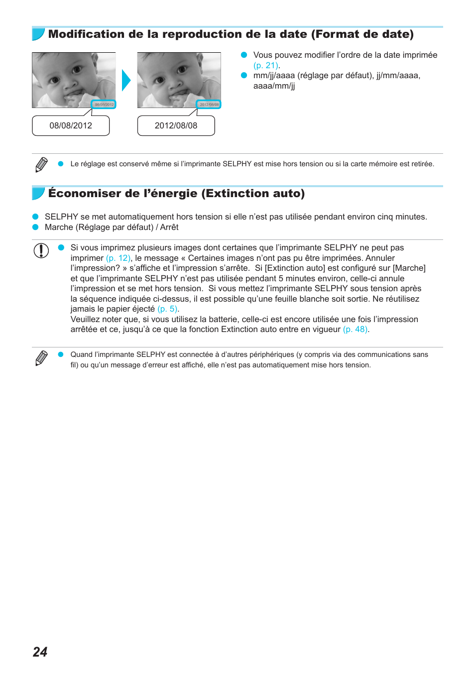 Économiser de l’énergie (extinction auto) | Canon SELPHY CP900 User Manual | Page 249 / 514