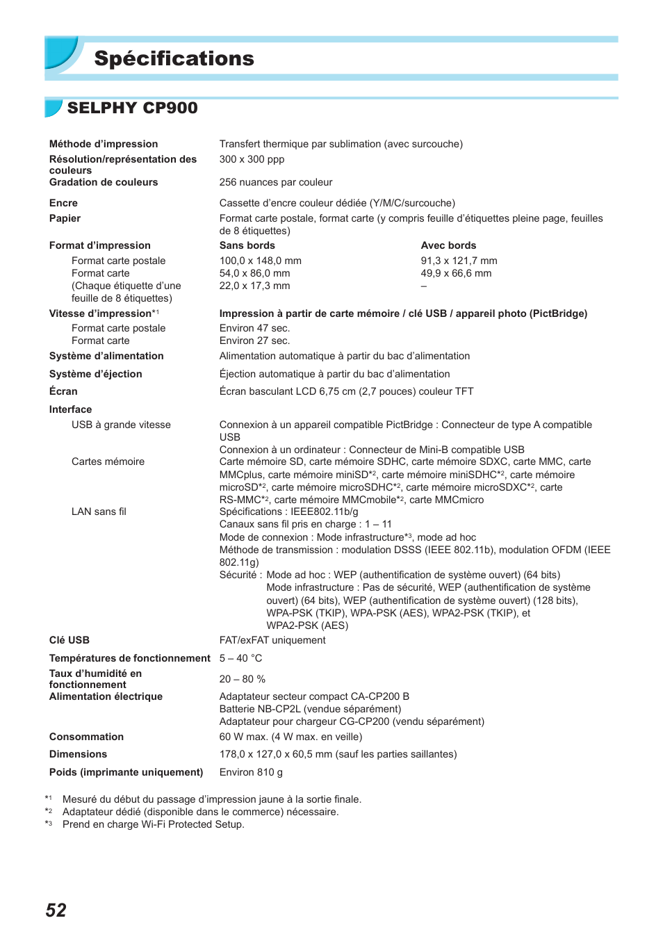 Spécifications, Selphy cp900 | Canon SELPHY CP900 User Manual | Page 277 / 514