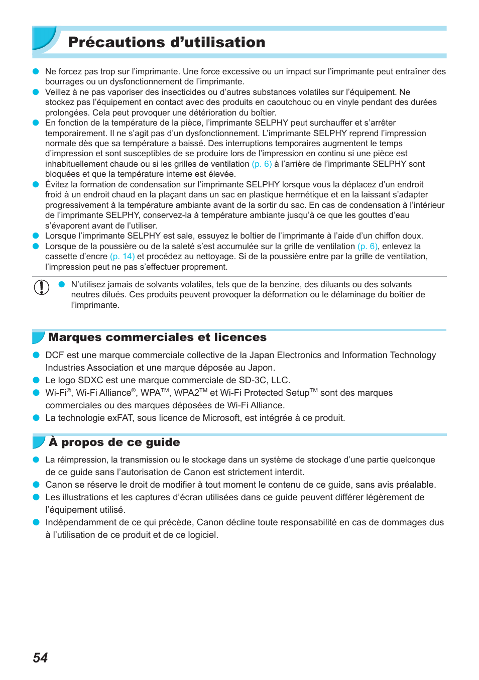 Précautions d’utilisation | Canon SELPHY CP900 User Manual | Page 279 / 514