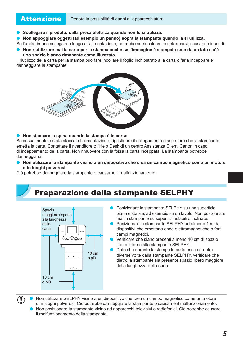 Preparazione della stampante selphy, 5attenzione | Canon SELPHY CP900 User Manual | Page 286 / 514