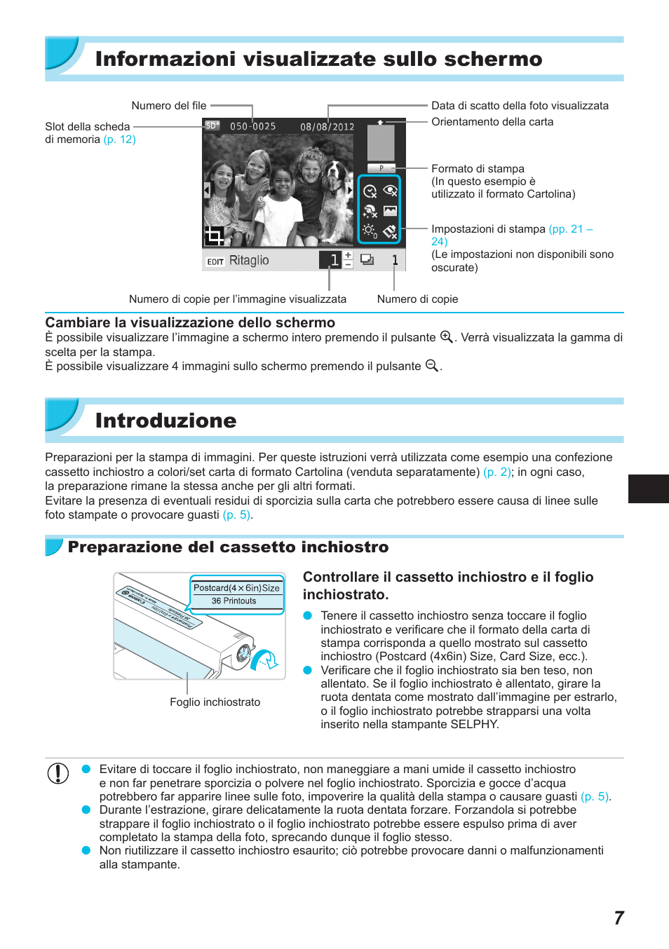 Informazioni visualizzate sullo schermo, Introduzione, Preparazione del cassetto inchiostro | Canon SELPHY CP900 User Manual | Page 288 / 514