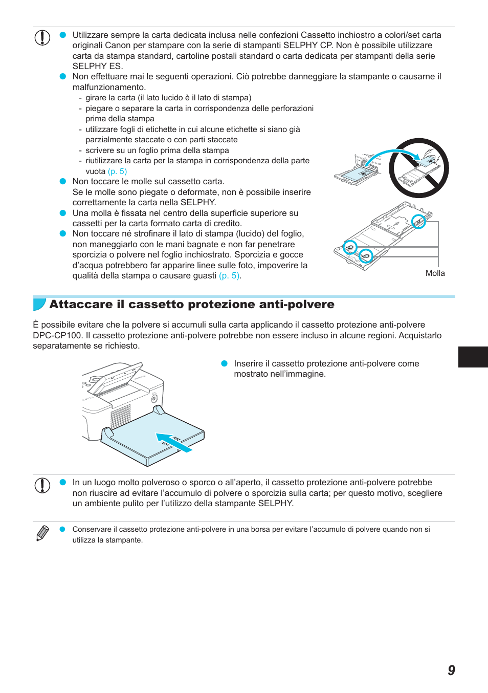 Attaccare il cassetto protezione anti-polvere | Canon SELPHY CP900 User Manual | Page 290 / 514