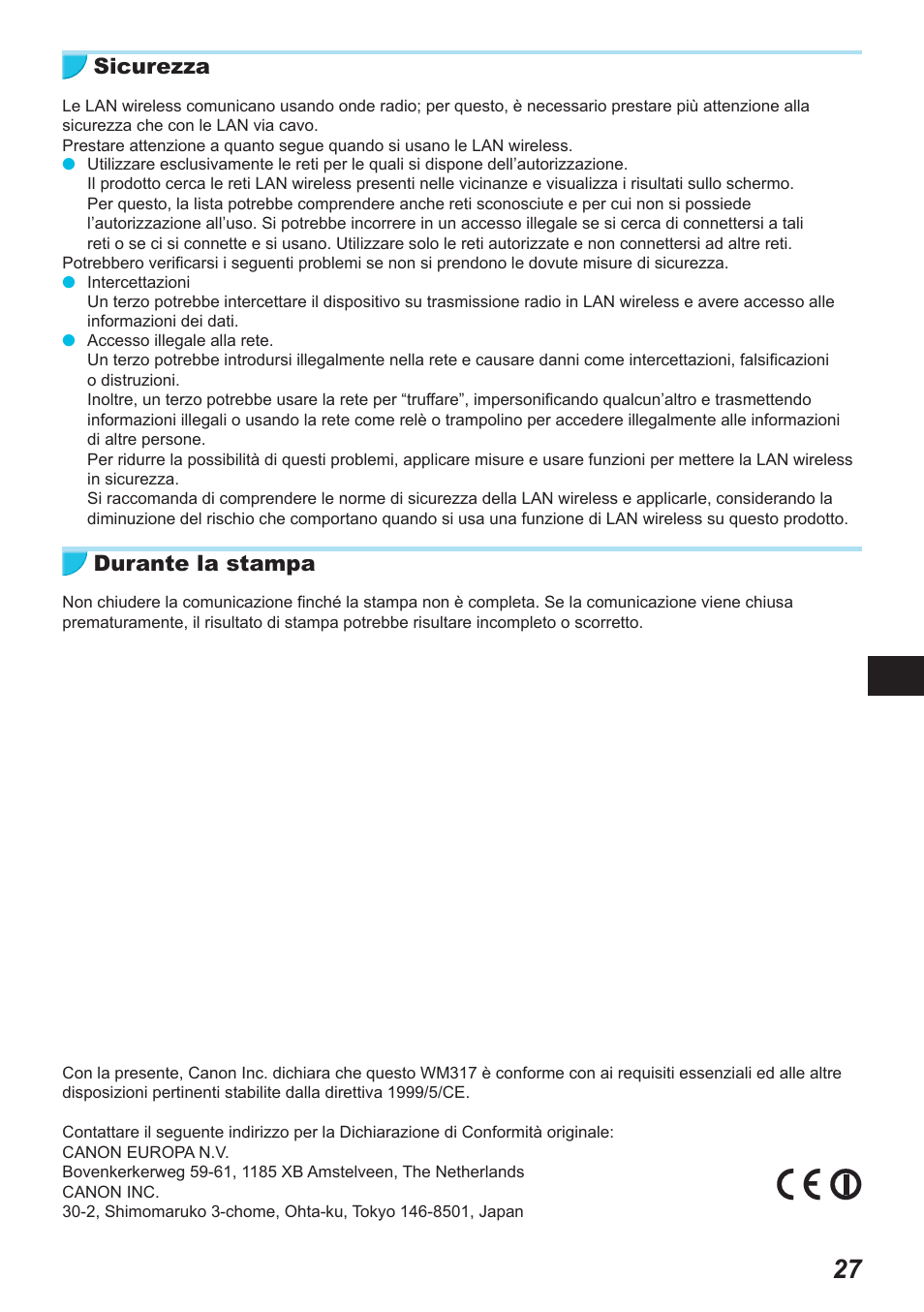 Sicurezza, Durante la stampa | Canon SELPHY CP900 User Manual | Page 308 / 514