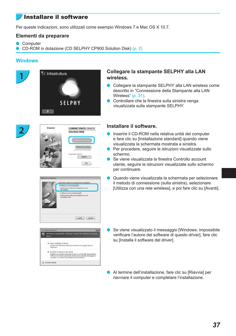 Installare il software | Canon SELPHY CP900 User Manual | Page 318 / 514