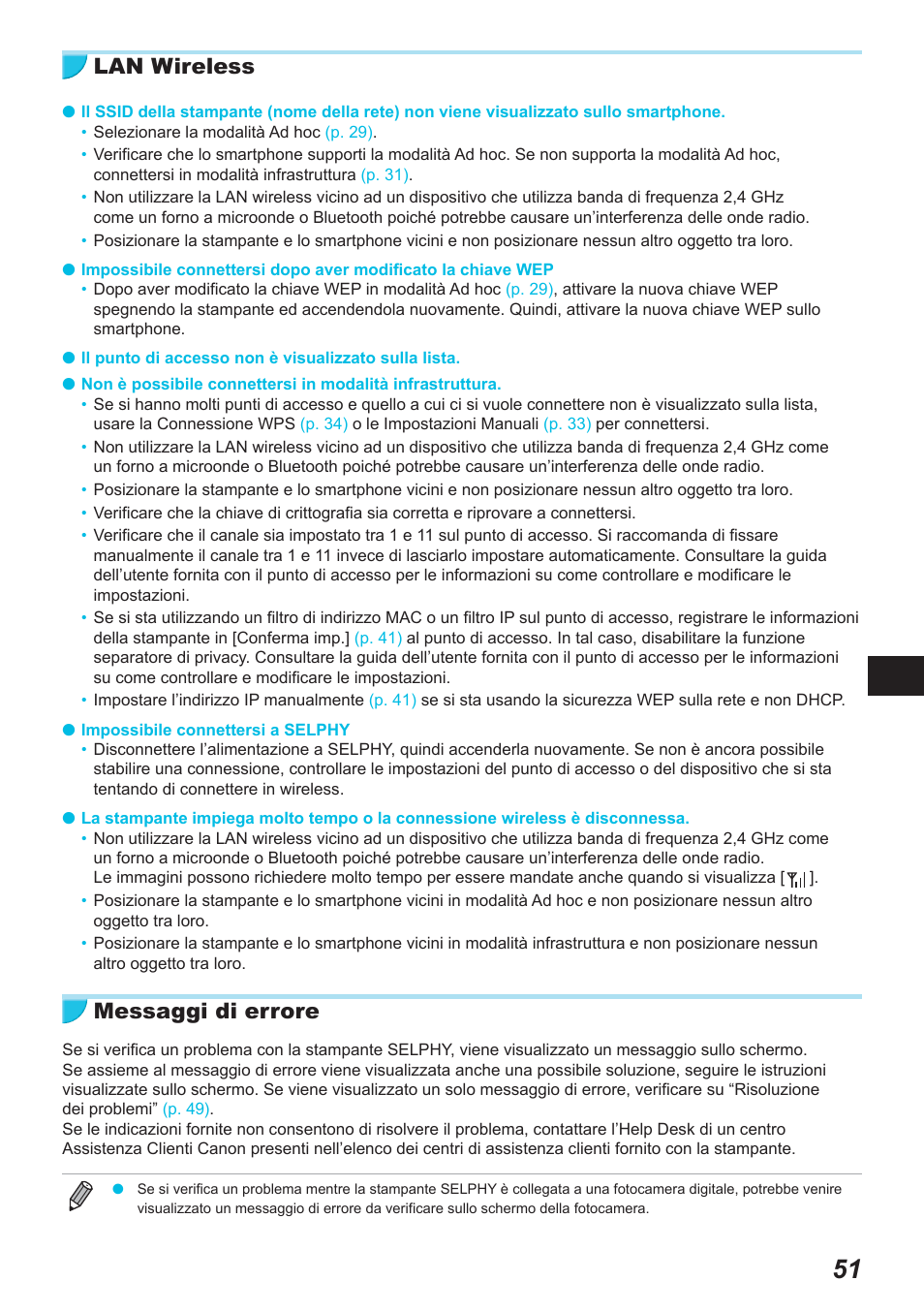 Lan wireless, Messaggi di errore | Canon SELPHY CP900 User Manual | Page 332 / 514