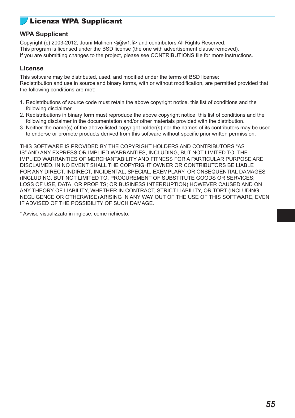 Licenza wpa supplicant | Canon SELPHY CP900 User Manual | Page 336 / 514