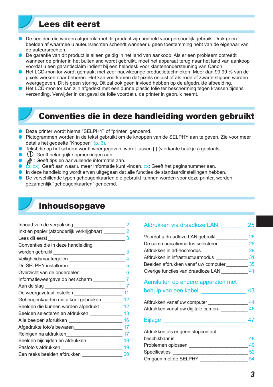 Lees dit eerst, Conventies die in deze handleiding worden gebruikt, Inhoudsopgave | Canon SELPHY CP900 User Manual | Page 340 / 514