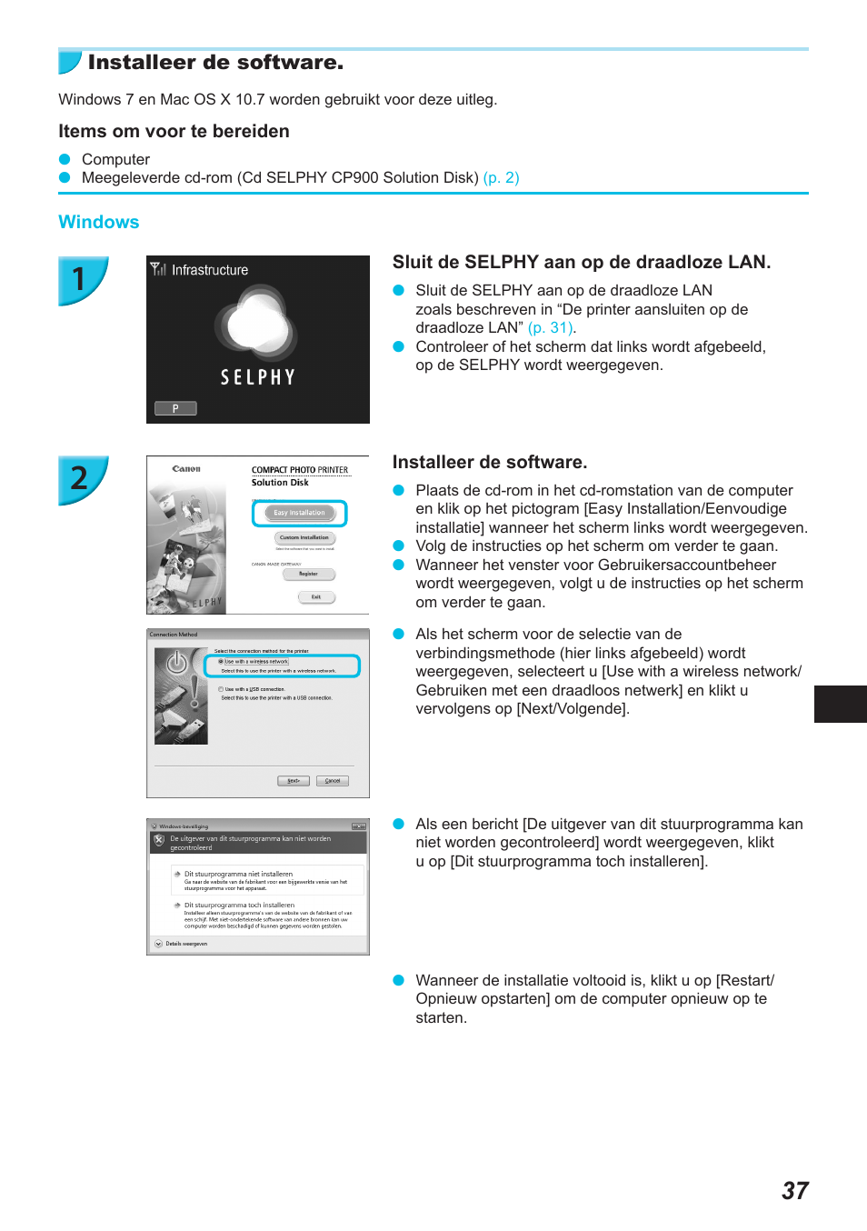 Installeer de software | Canon SELPHY CP900 User Manual | Page 374 / 514