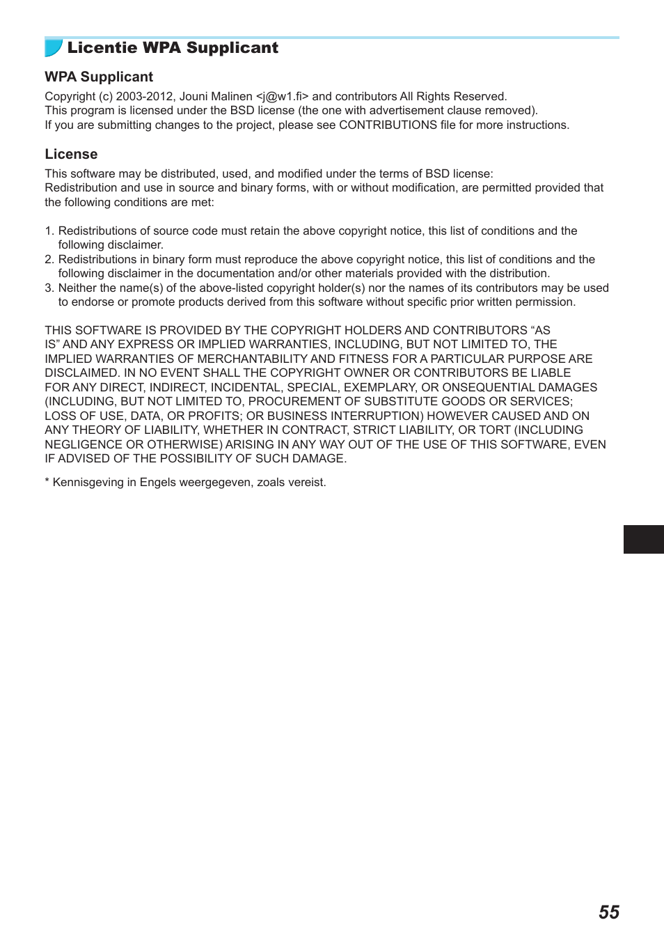 Licentie wpa supplicant | Canon SELPHY CP900 User Manual | Page 392 / 514