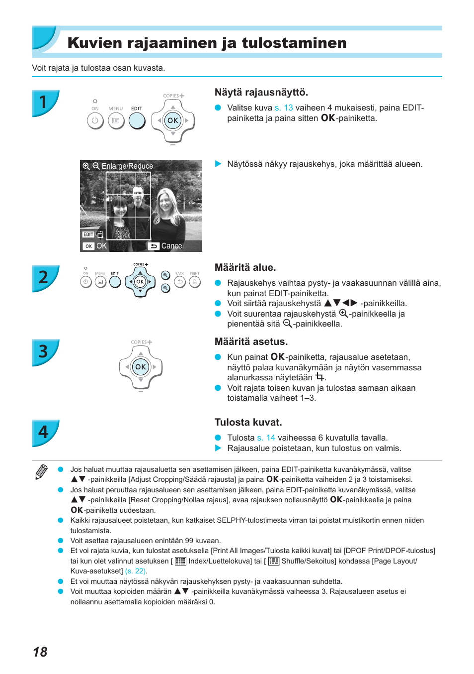 Kuvien rajaaminen ja tulostaminen | Canon SELPHY CP900 User Manual | Page 411 / 514