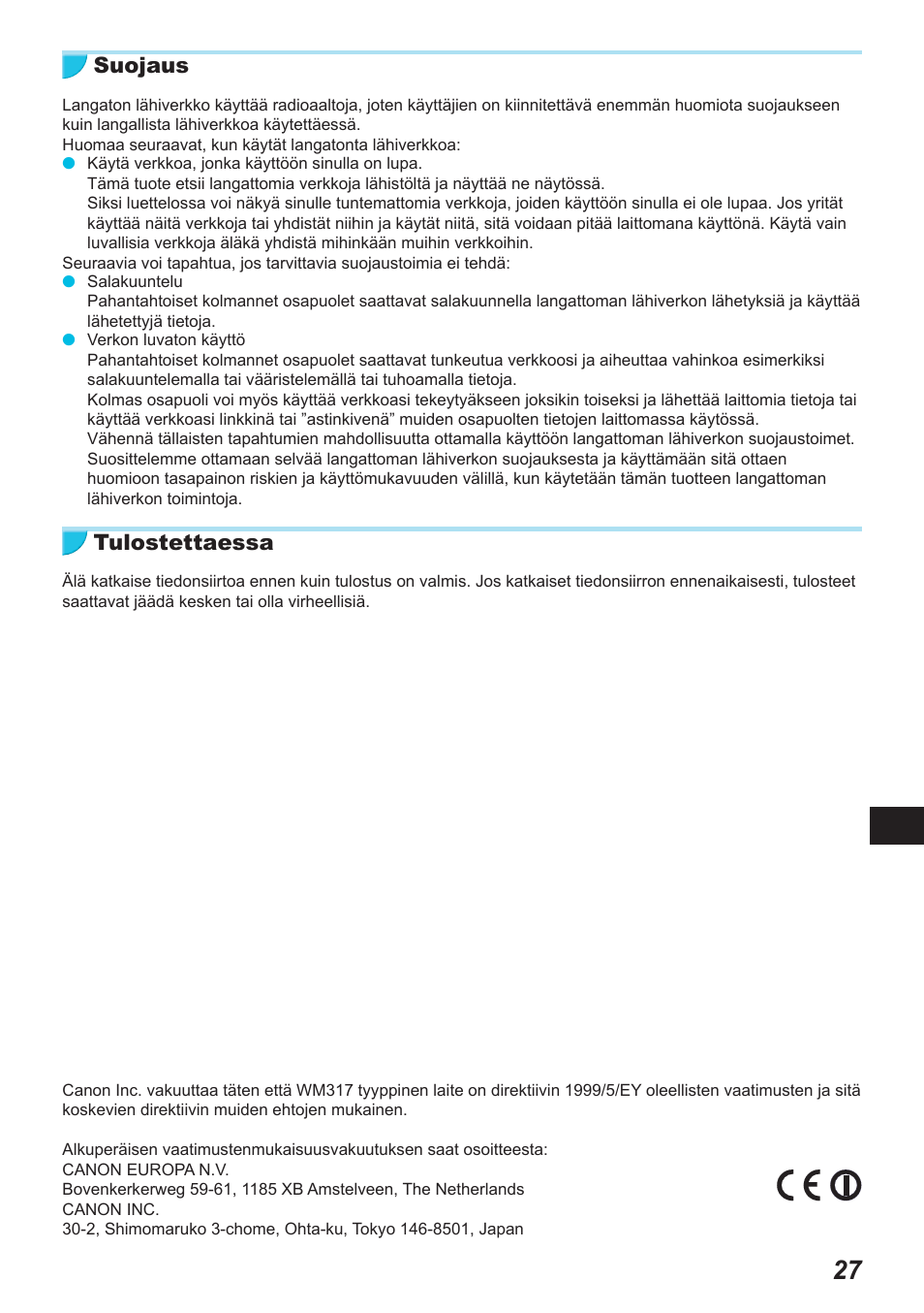 Suojaus, Tulostettaessa | Canon SELPHY CP900 User Manual | Page 420 / 514