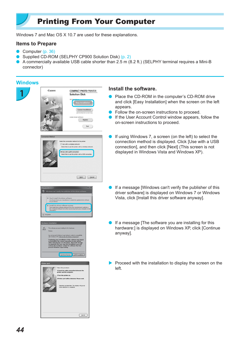 Printing from your computer | Canon SELPHY CP900 User Manual | Page 45 / 514