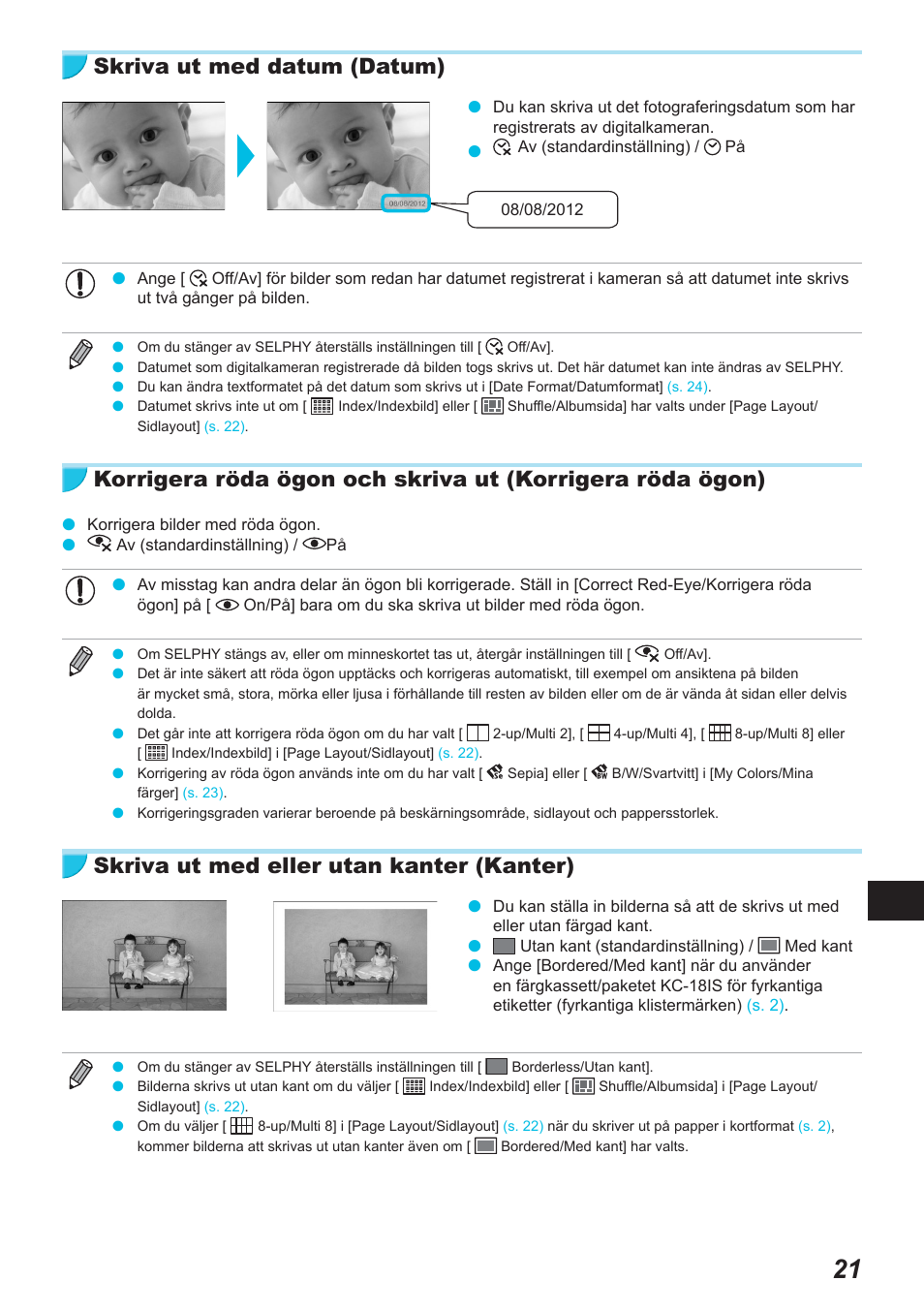 Skriva ut med datum (datum), Skriva ut med eller utan kanter (kanter) | Canon SELPHY CP900 User Manual | Page 470 / 514