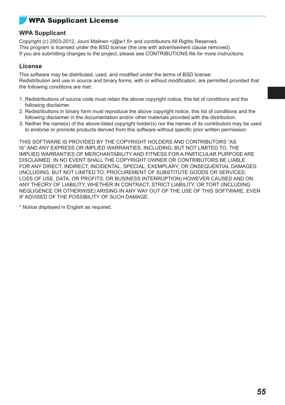 Wpa supplicant license | Canon SELPHY CP900 User Manual | Page 56 / 514