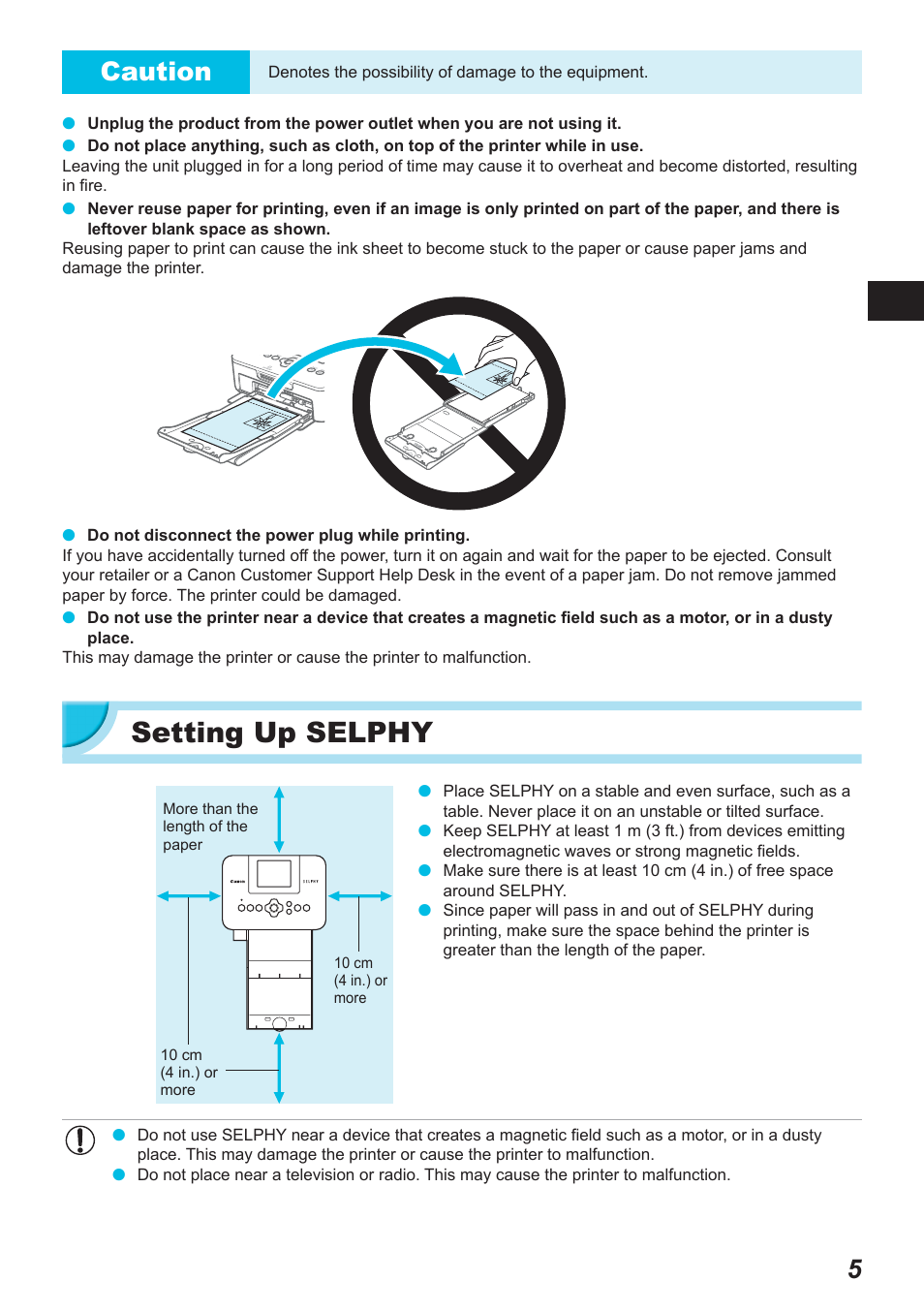 Setting up selphy, 5caution | Canon SELPHY CP900 User Manual | Page 6 / 514