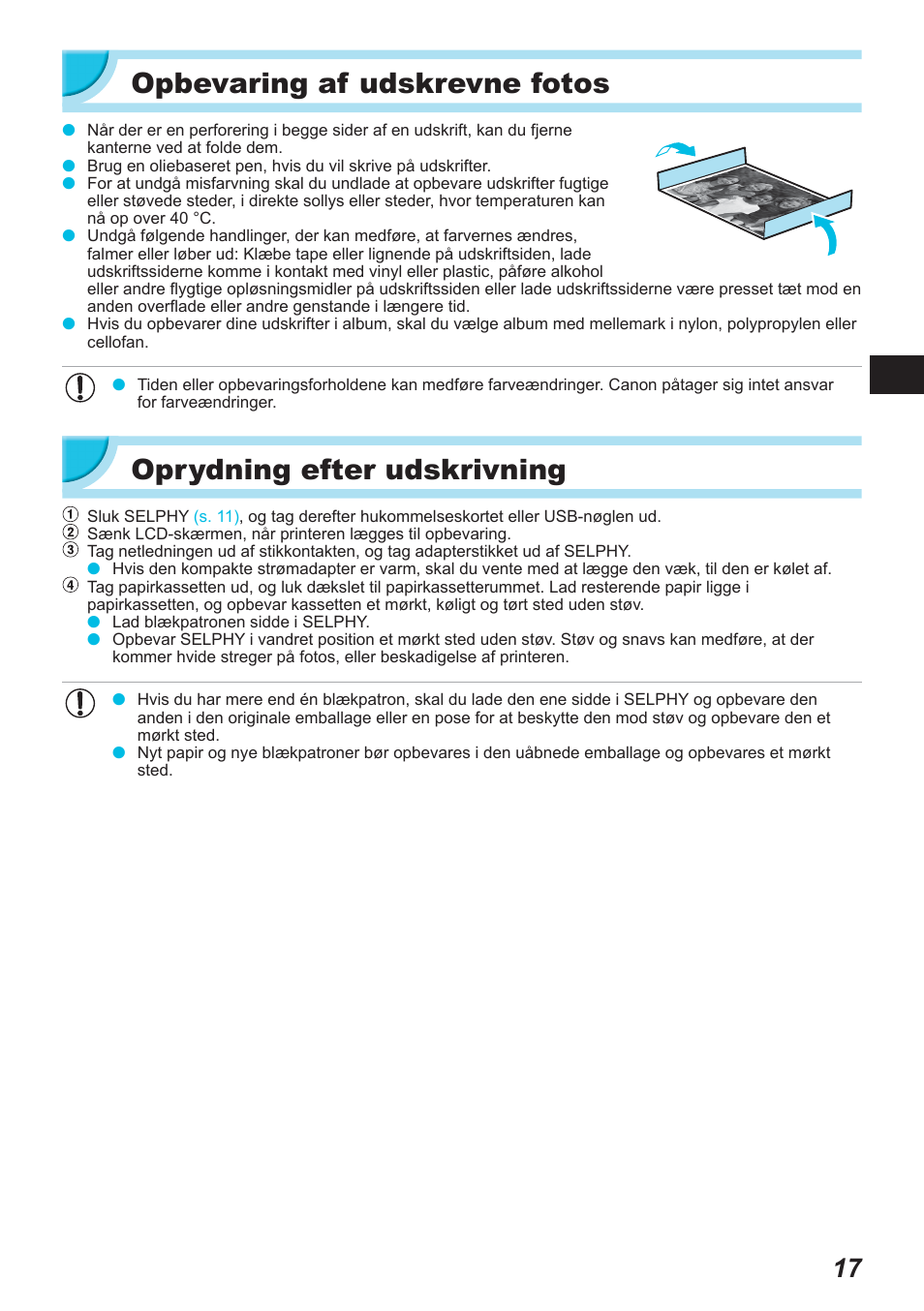 Opbevaring af udskrevne fotos, Oprydning efter udskrivning | Canon SELPHY CP900 User Manual | Page 74 / 514