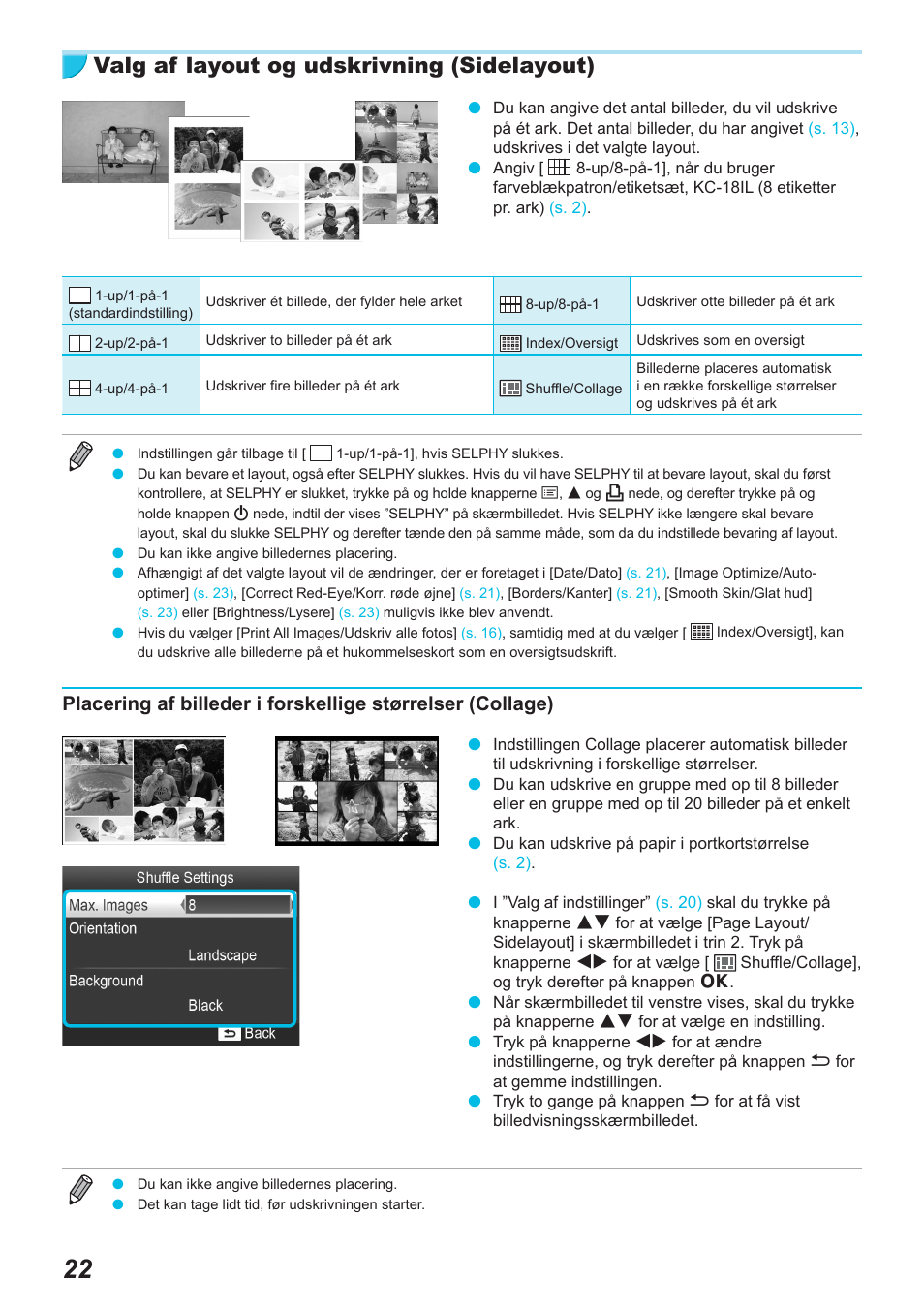 Valg af layout og udskrivning (sidelayout) | Canon SELPHY CP900 User Manual | Page 79 / 514