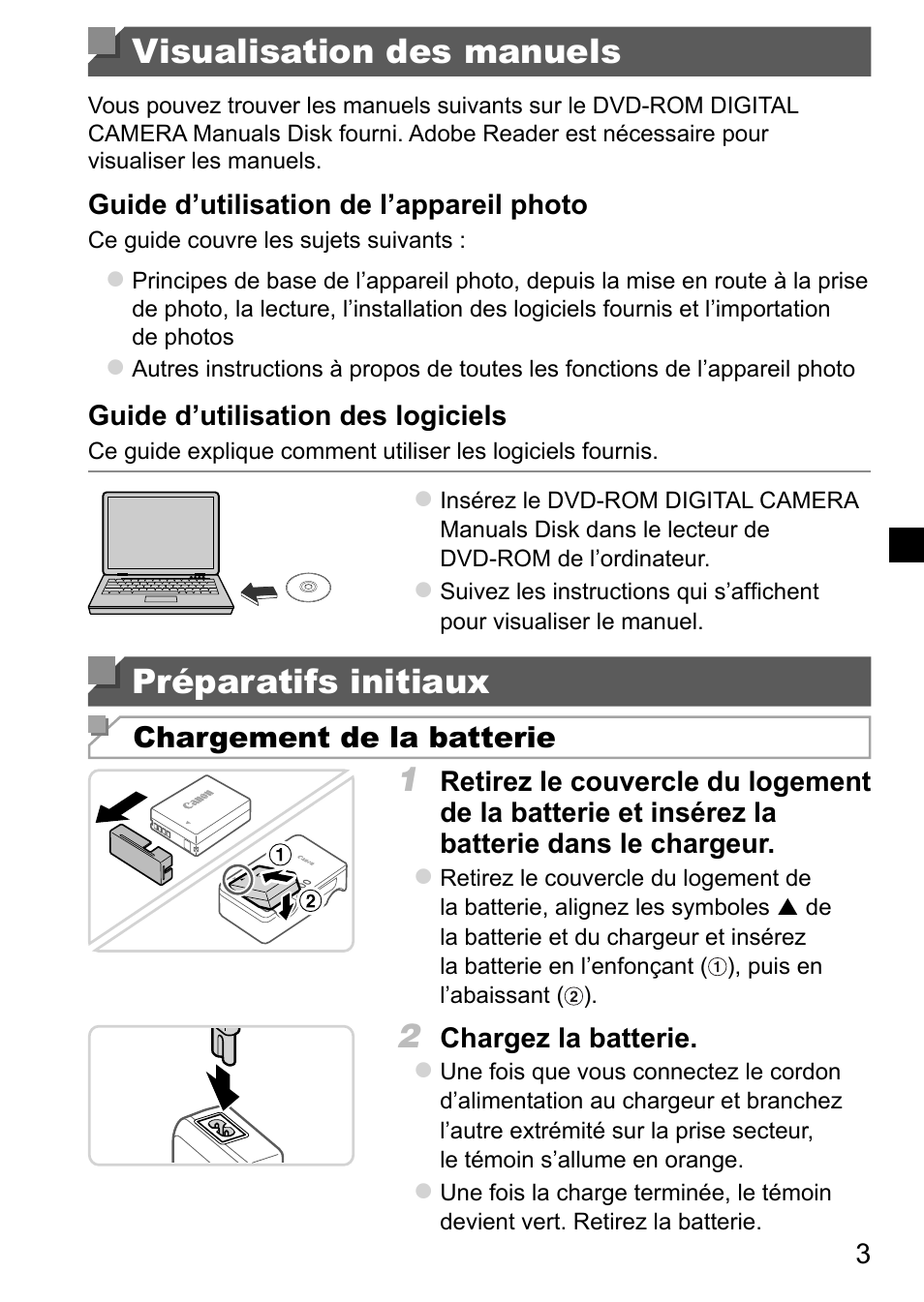 Visualisation des manuels, Préparatifs initiaux | Canon PowerShot G15 User Manual | Page 19 / 146