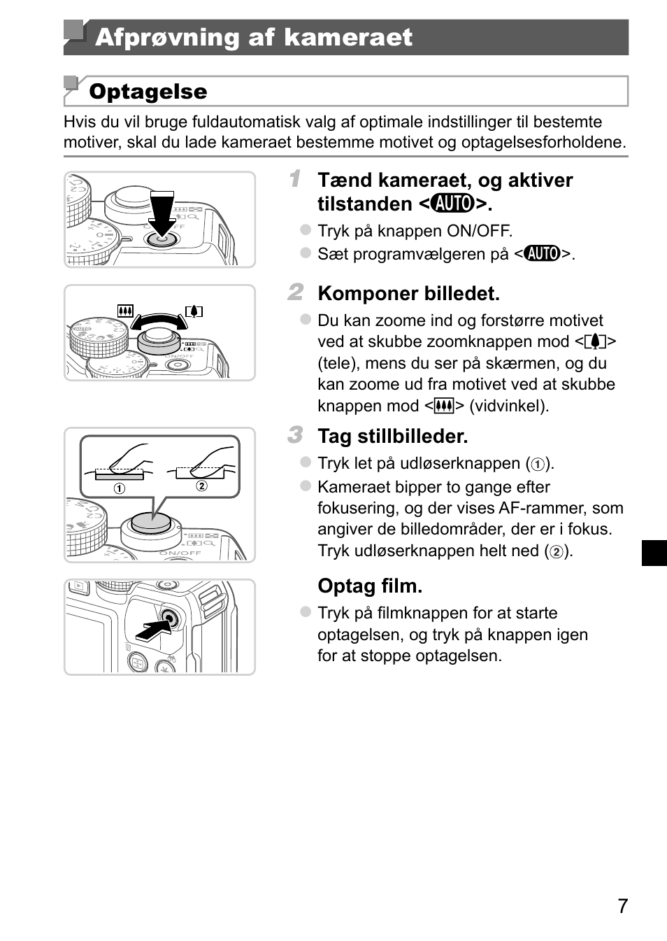 Afprøvning af kameraet | Canon PowerShot G15 User Manual | Page 63 / 146