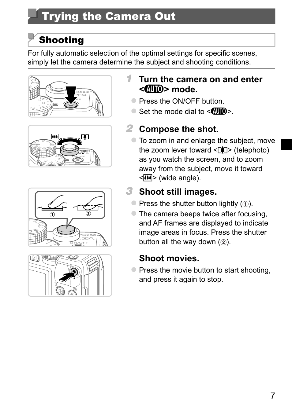 Trying the camera out | Canon PowerShot G15 User Manual | Page 7 / 146