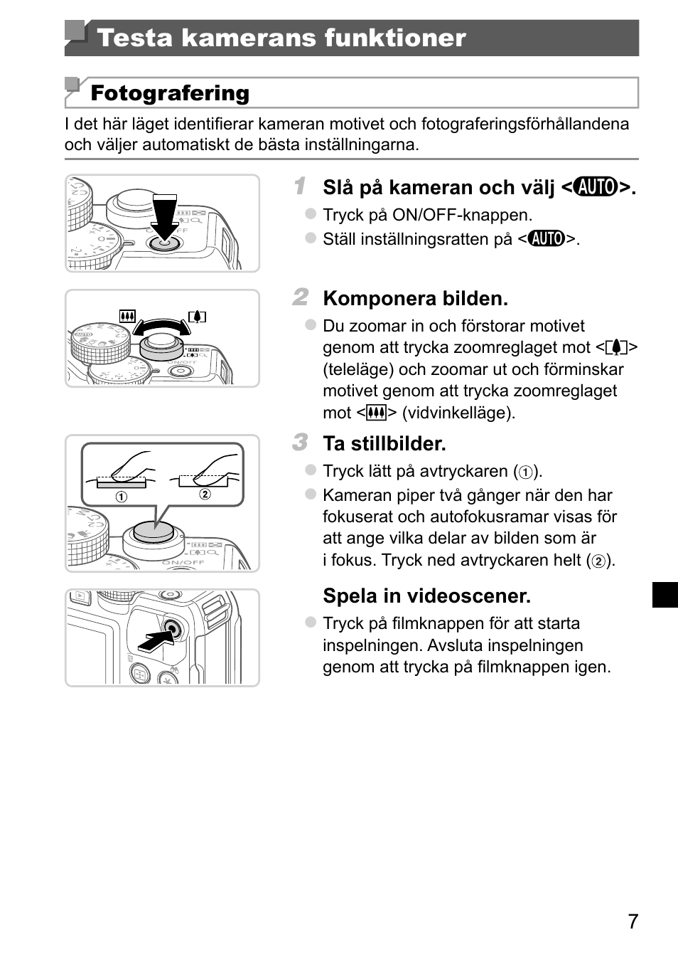 Testa kamerans funktioner | Canon PowerShot G15 User Manual | Page 71 / 146