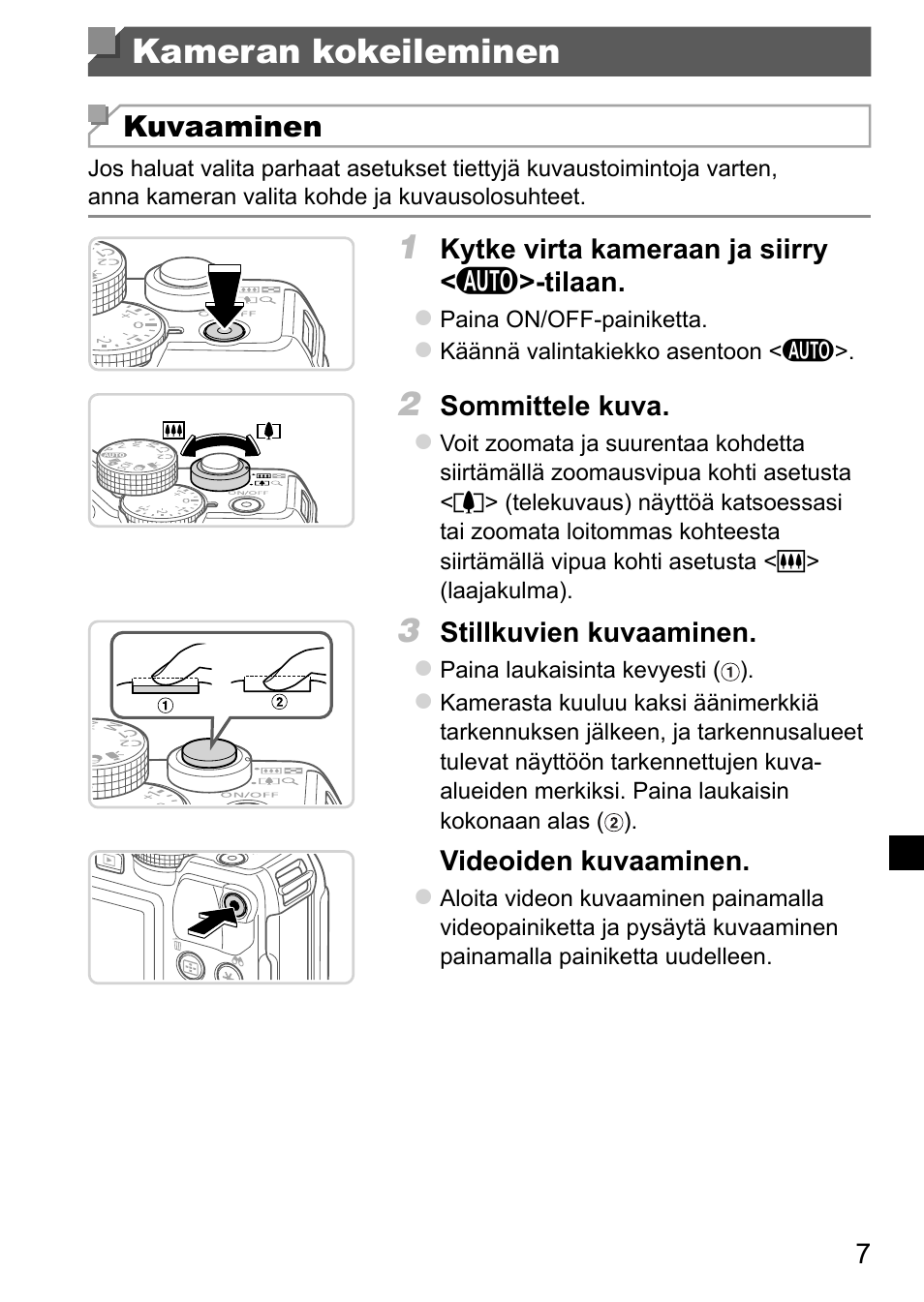 Kameran kokeileminen | Canon PowerShot G15 User Manual | Page 79 / 146