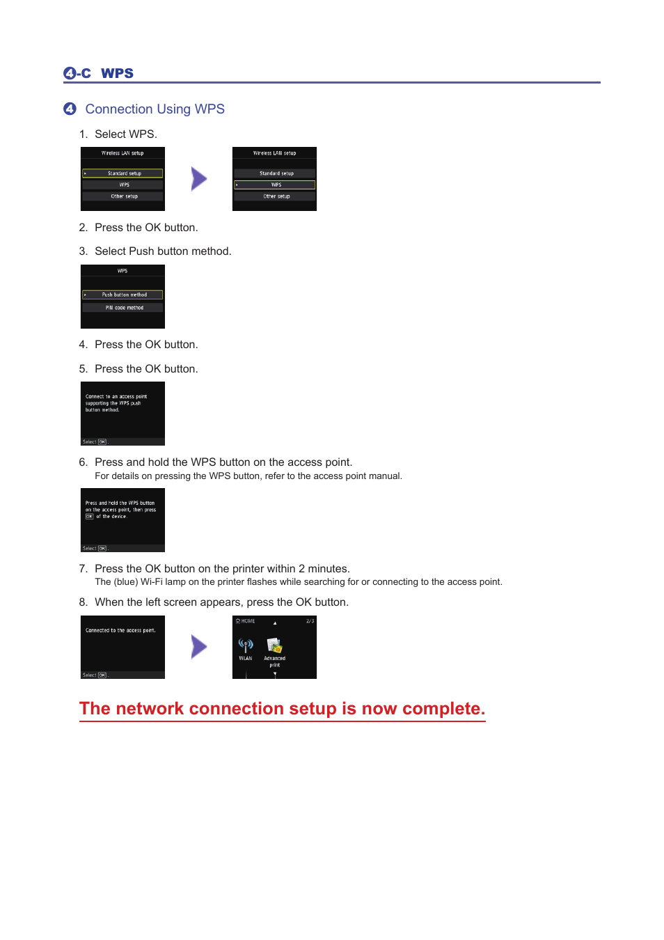 The network connection setup is now complete | Canon PIXMA MG5550 User Manual | Page 7 / 25