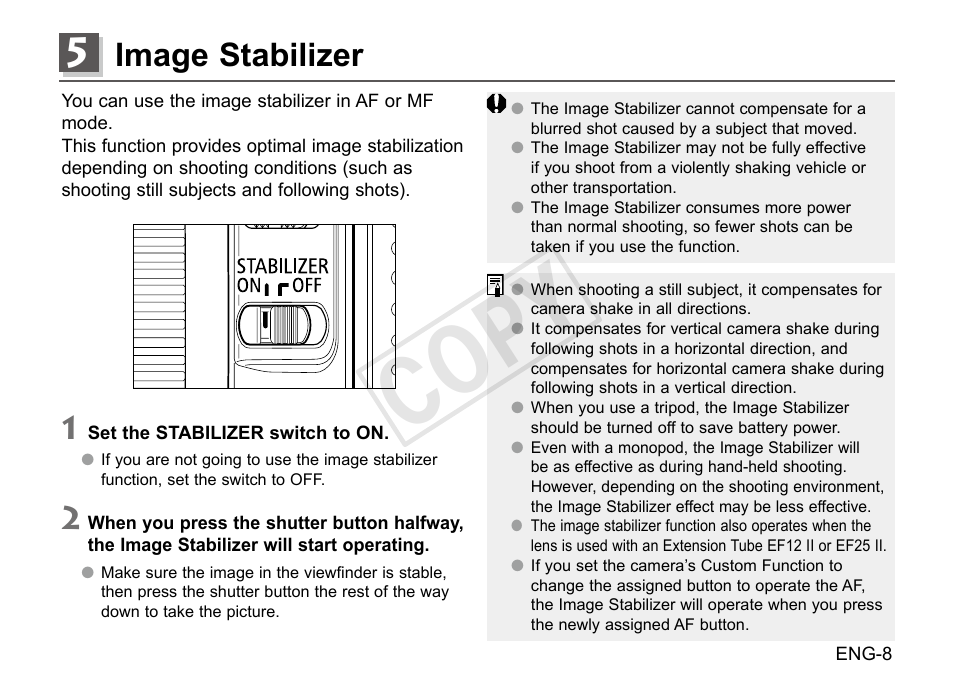 Cop y, Image stabilizer | Canon EF-S 55-250mm f4-5.6 IS STM User Manual | Page 9 / 14