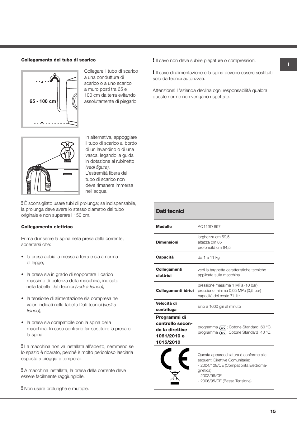 Hotpoint Ariston Aqualtis AQ113D 697 User Manual | Page 15 / 36