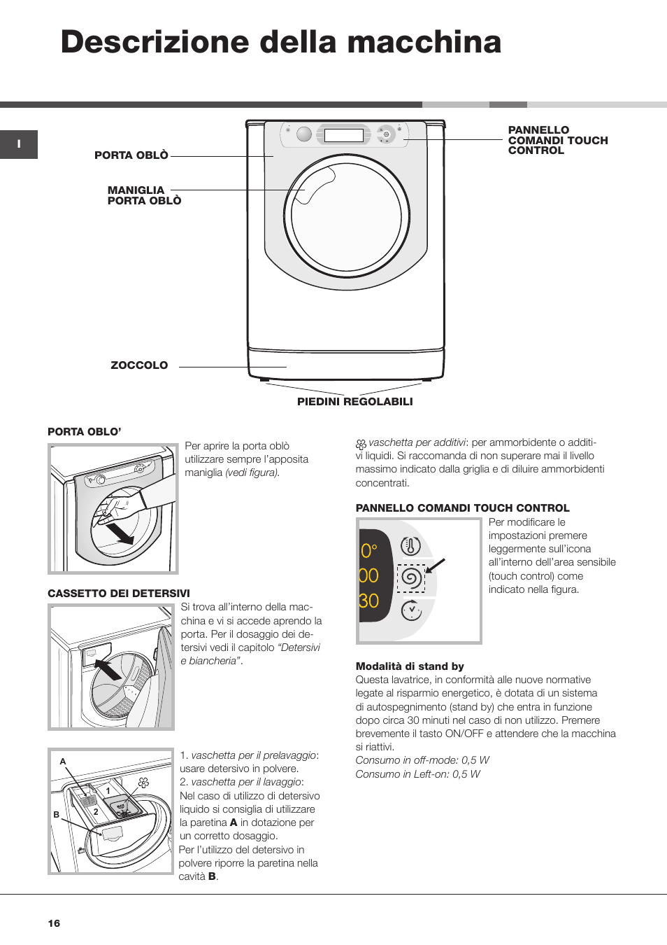 Descrizione della macchina | Hotpoint Ariston Aqualtis AQ113D 697 User Manual | Page 16 / 36