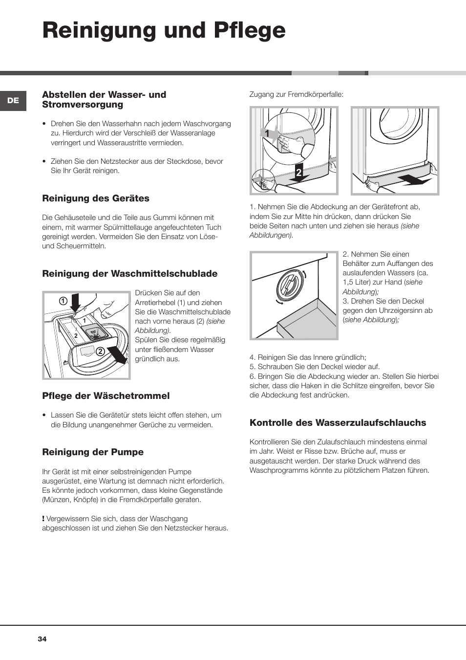 Reinigung und pflege | Hotpoint Ariston Aqualtis AQ113D 697 User Manual | Page 34 / 36