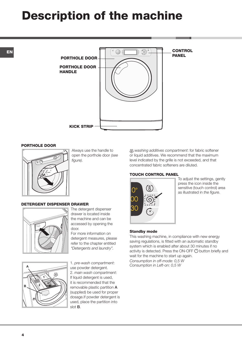 Description of the machine | Hotpoint Ariston Aqualtis AQ113D 697 User Manual | Page 4 / 36