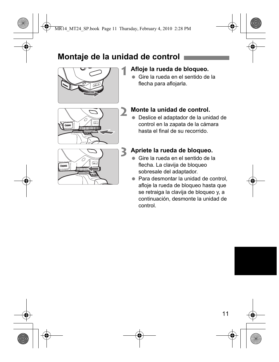Montaje de la unidad de control | Canon Macro Twin Lite MT-24EX User Manual | Page 101 / 136