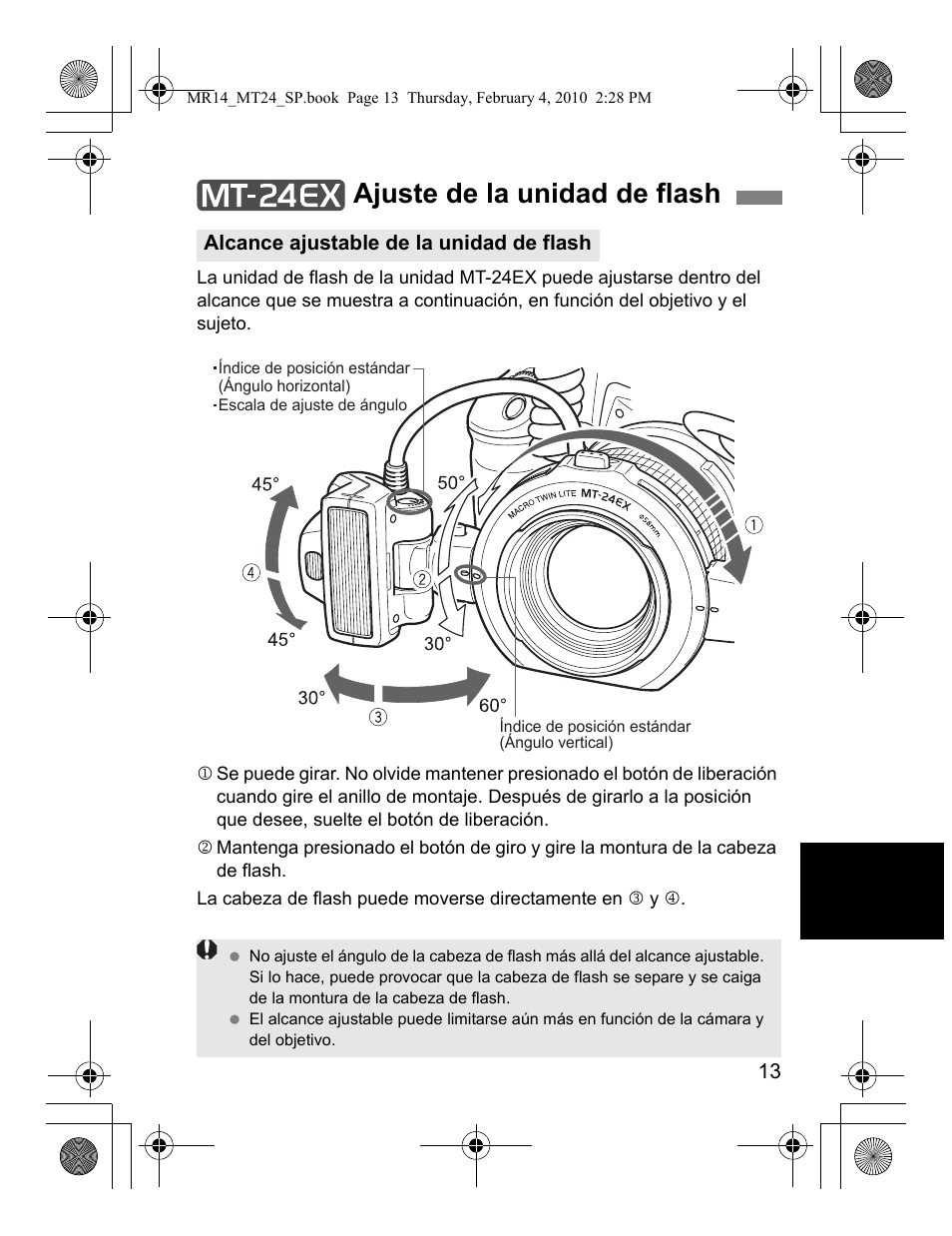 Ajuste de la unidad de flash | Canon Macro Twin Lite MT-24EX User Manual | Page 103 / 136