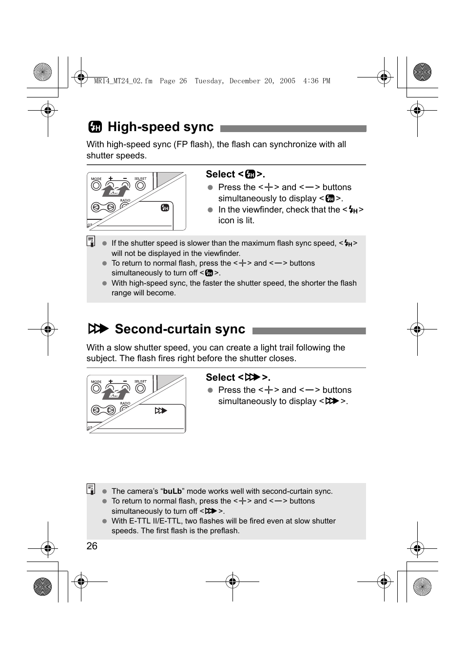 Chigh-speed sync, Rsecond-curtain sync | Canon Macro Twin Lite MT-24EX User Manual | Page 28 / 136
