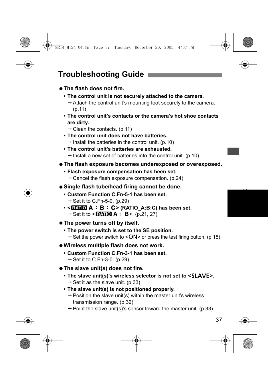 Troubleshooting guide | Canon Macro Twin Lite MT-24EX User Manual | Page 39 / 136