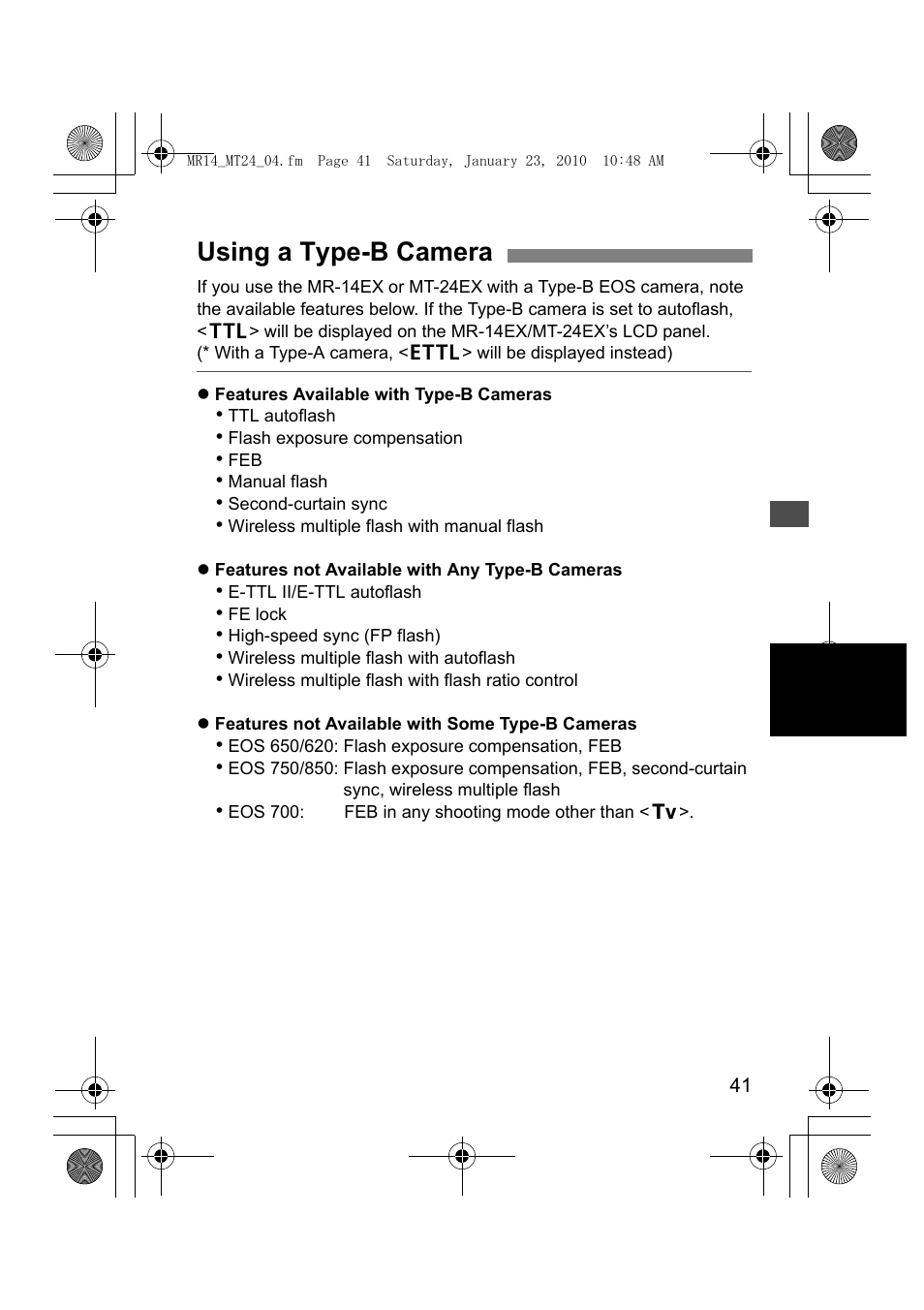 Using a type-b camera | Canon Macro Twin Lite MT-24EX User Manual | Page 43 / 136