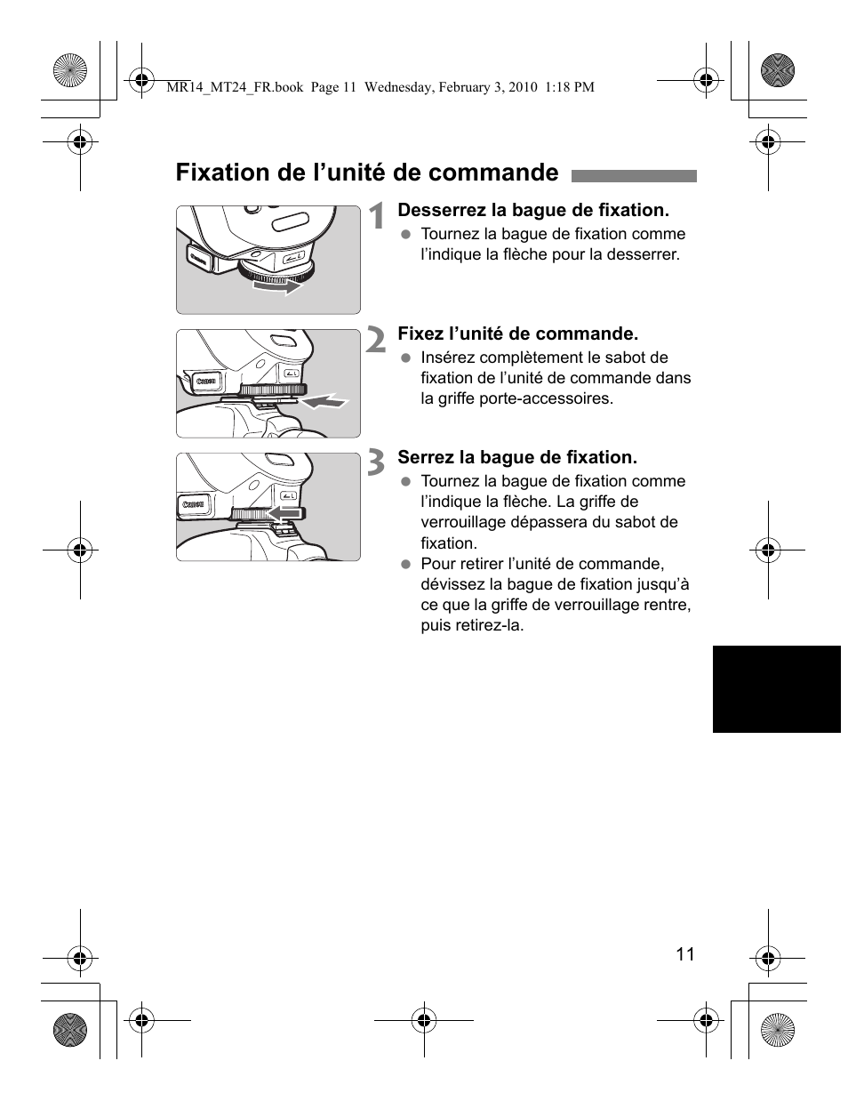 Fixation de l’unité de commande | Canon Macro Twin Lite MT-24EX User Manual | Page 57 / 136