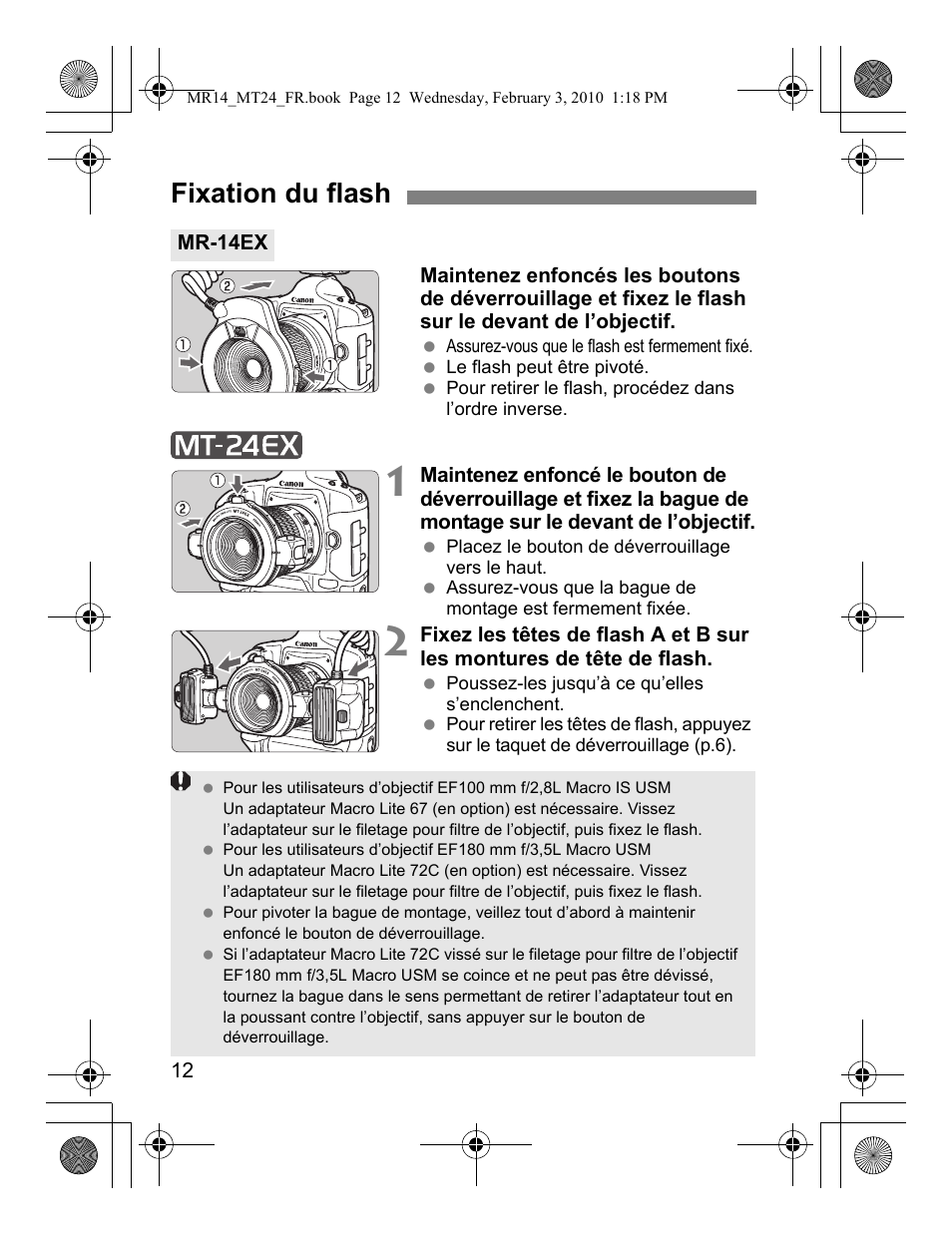 Fixation du flash | Canon Macro Twin Lite MT-24EX User Manual | Page 58 / 136