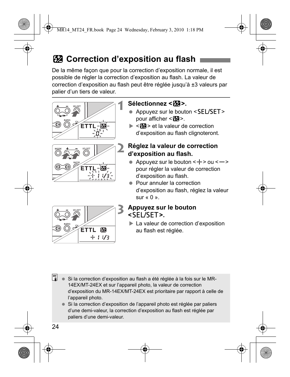 Fcorrection d’exposition au flash | Canon Macro Twin Lite MT-24EX User Manual | Page 70 / 136