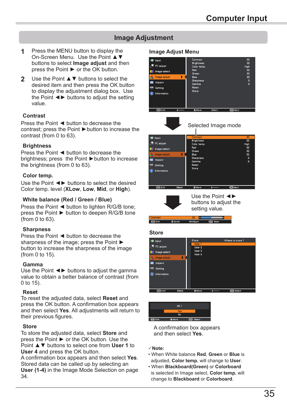 Image adjustment, Computer input | Canon LV-7292S User Manual | Page 35 / 77