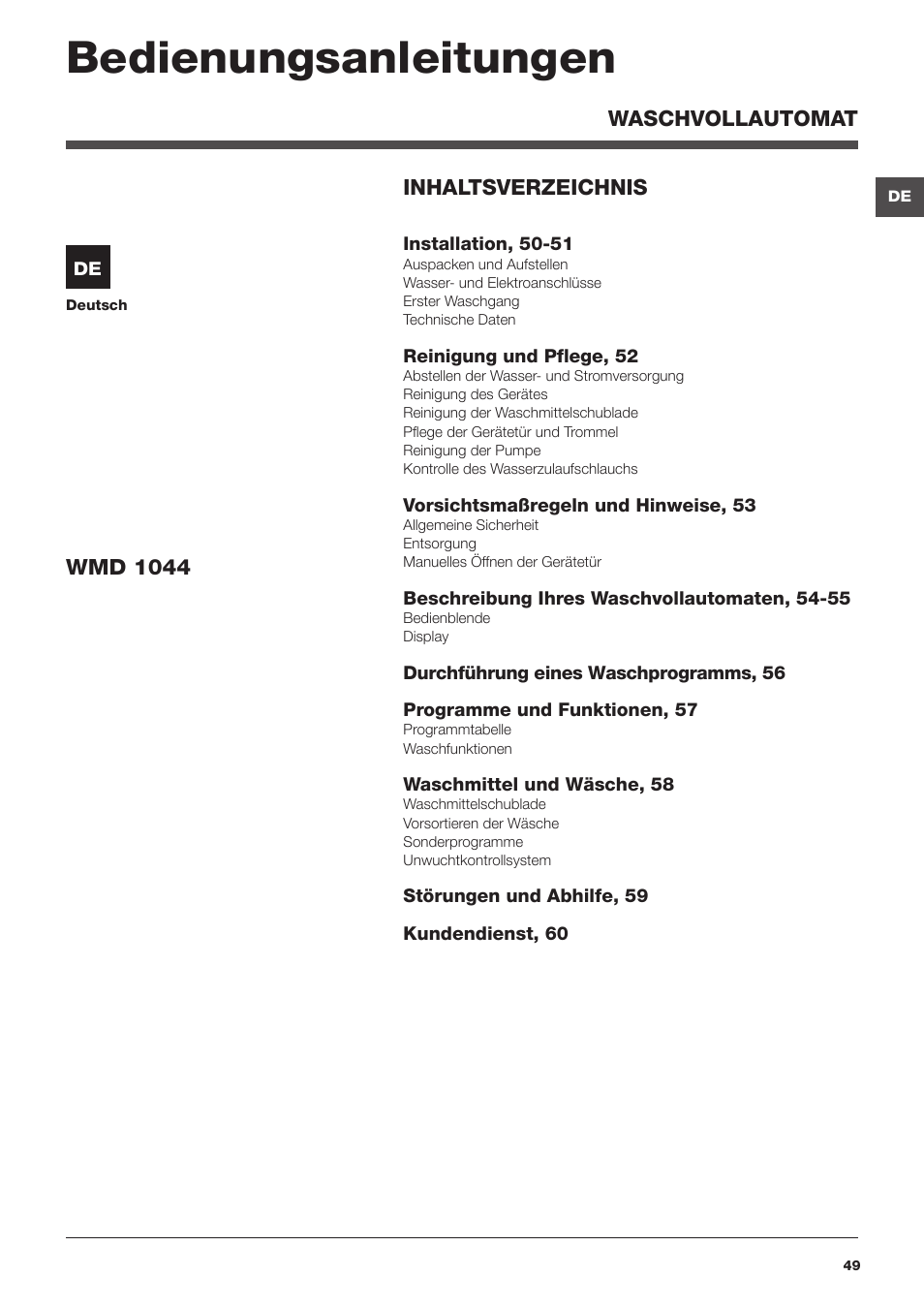 Bedienungsanleitungen | Hotpoint Ariston WMD 1044BX EU User Manual | Page 49 / 72