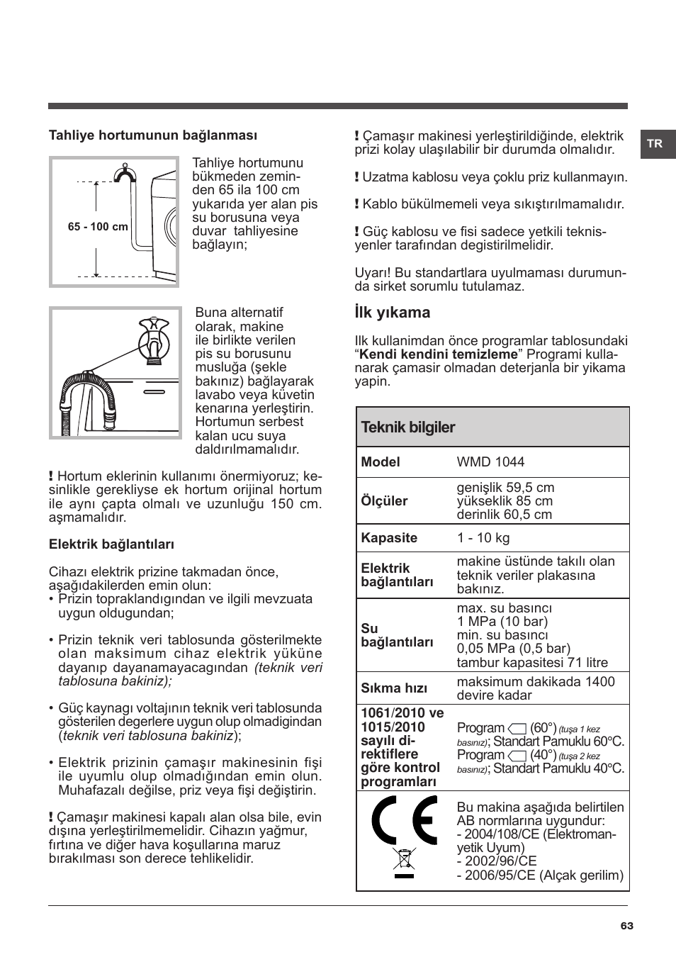 Hotpoint Ariston WMD 1044BX EU User Manual | Page 63 / 72