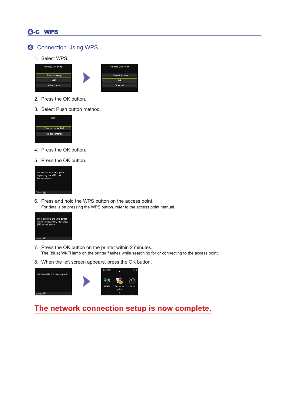 The network connection setup is now complete | Canon PIXMA MG6450 User Manual | Page 7 / 25